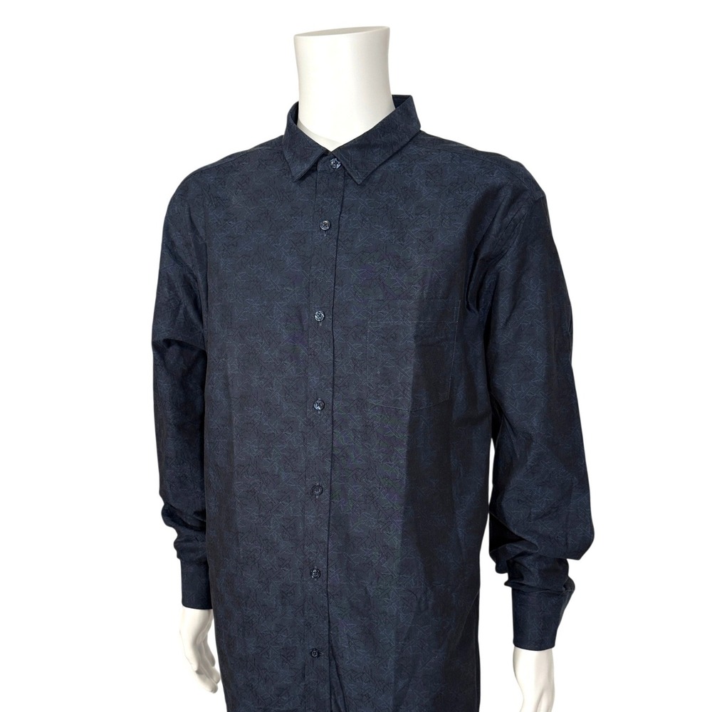 Johnston & Murphy Mens XXL Navy Blue Airplane Print Premium Cotton Button Shirt - Picture 4 of 9